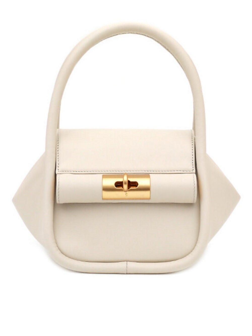 Gu_DE Cream Mini Top-Handle Bag with Gold Turn-Lock and Shoulder Strap